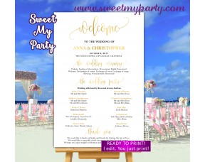 Gold Wedding Welcome Sign with program,Gold Wedding Program sign,(025w)